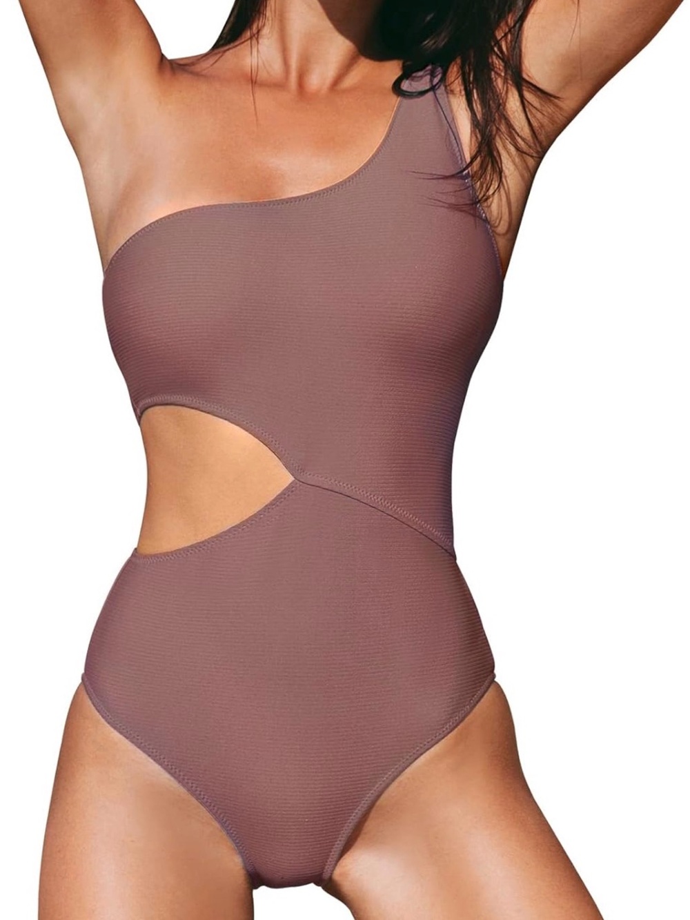 Cupshe One-Shoulder Cutout One-Piece Swimsuit in Mauve Brown Sz XS NWT